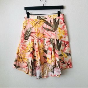 Joie Radhiya Printed High-Low Linen Skirt in Dusty Nude tropical floral print